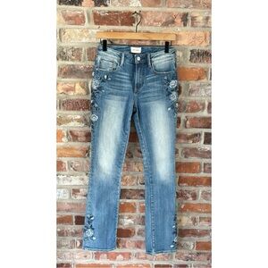 Driftwood Blue Floral Embroidered Kelly Micro Flare Jeans, 25